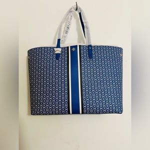 Tory Burch Gemini Blue Multi Link Stripped Tote